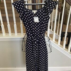 Blue/White Off Shoulder Polka Dress